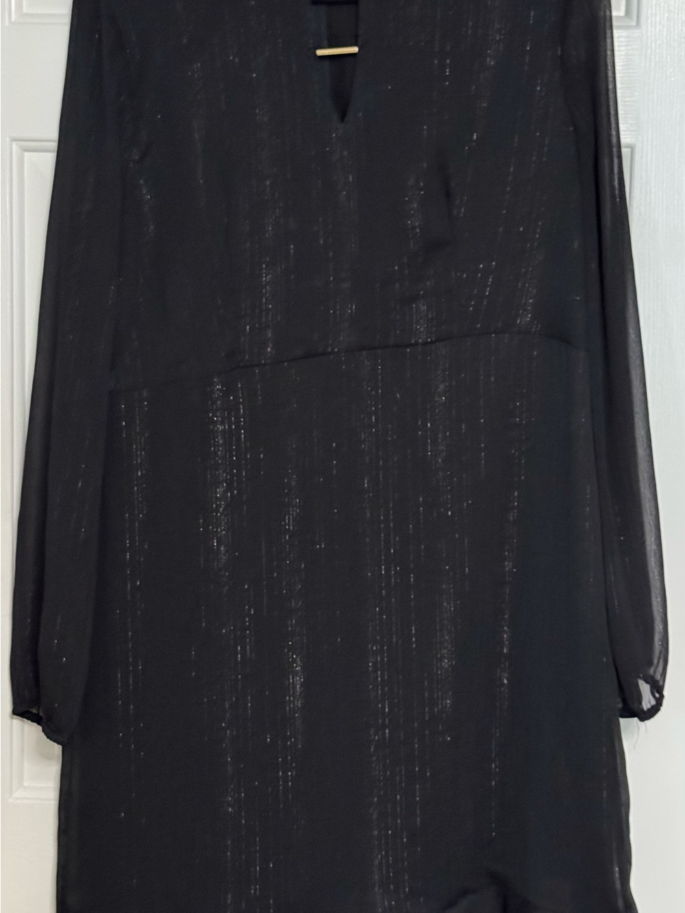 The Limited Black Long Sleeve Sheer Sleeve V-Neck Dress